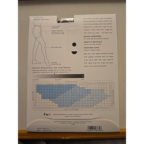 HUE Sheer Shaper Hosiery Style 6477 Size 1 Black New Unopened Pantyhose, Women's - Picture 2 of 4